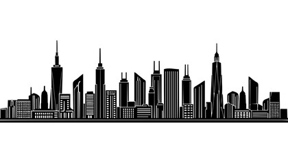 Obraz premium Skyline-Silhouetten von Städten. Die feinen architektonischen Details kommen besonders auf glatten Oberflächen gut zur Geltung.KI Generiert