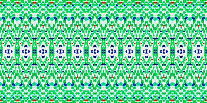 Blue Color Geometric Pattern. Seamless Stripe Ikat Batik. Green Colour Bohemian Pattern. Red Color Boho Tribal Batik. Ethnic Geometric Brush. Abstract Hand Batik. Abstract Watercolour Carpet Pattern