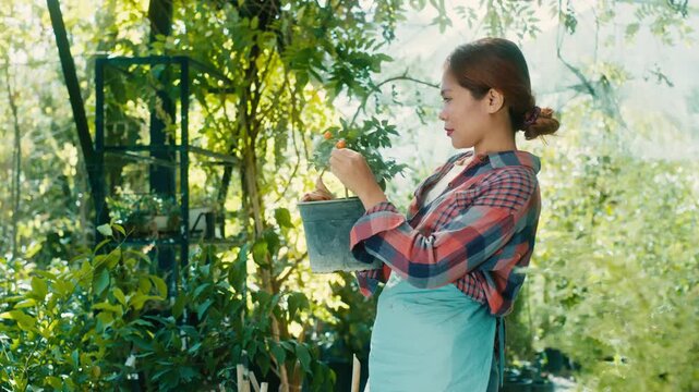 Woman Gardening in Lush Greenery
