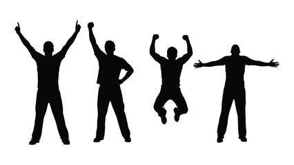 four black silhouettes of men in different celebratory poses high quality