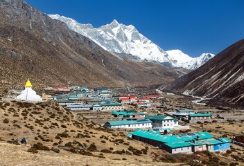 mount Lhotse Stupa prayer flags Dingboche village