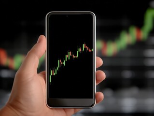Person Holding Smartphone Displaying Cryptocurrency Chart, Modern Technology and Finance Concept, Digital Investment and Trading Visualization.