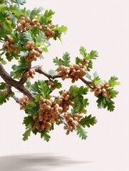 Oak Tree Branch with Acorns: Autumnal Detail, Natural Texture, Rustic Woodland Element for Seasonal Design and Backgrounds