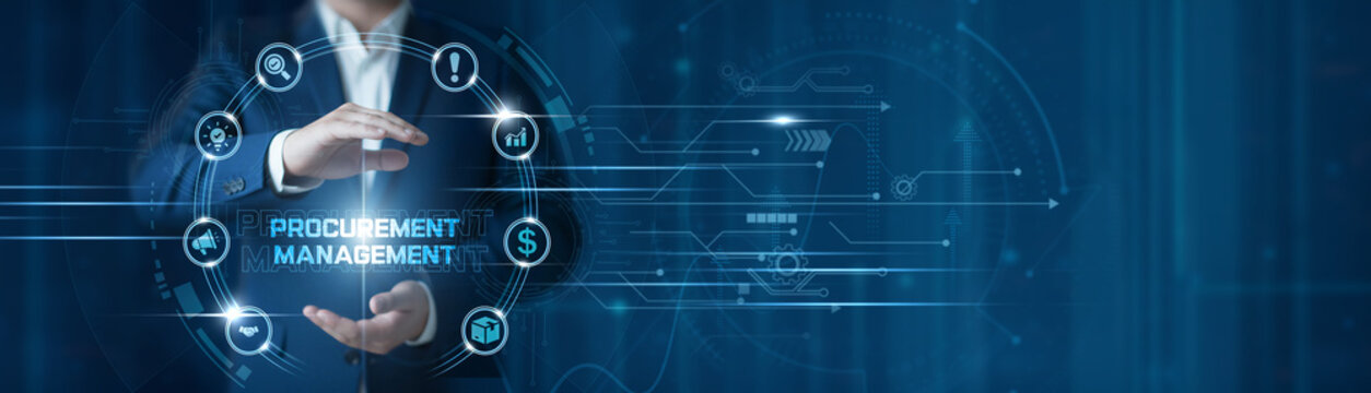 Businessman hand hold procurement management system, supply sourcing platform, vendor relationship analytics, cost control strategy, purchasing workflow optimization, business efficiency