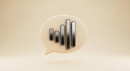 Minimalist 3d rendering of a speech bubble icon containing metallic gradient sound wave visualization representing audio communication analysis or digital signal strength indicator graphic design conc