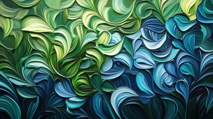 Vibrant swirling patterns of emerald green and deep ocean blue abstract art