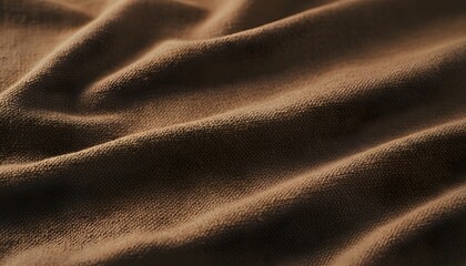 Obraz premium A brown fabric surface with wavy folds and creases closeup