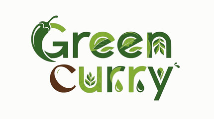 Fototapeta premium Fresh green curry word design on white background frame