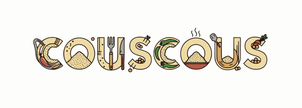 Grainy couscous word graphic incorporating fork elements