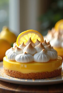 Whimsical Lemon Meringue Pie Fluffy Peaks Vibrant Citrus Topping Light Whipped Clouds
