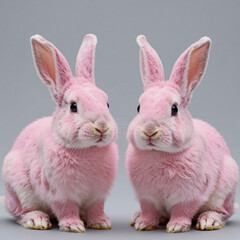Obraz premium A digital illustration of two adorable pink rabbits