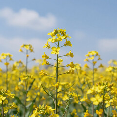 Obraz premium Scene of a vibrant rapeseed field in full bloom at the end of May