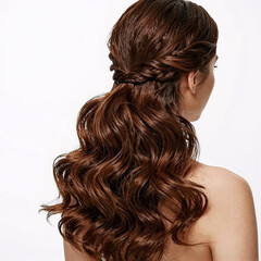 Obraz premium Subject: A long, wavy ponytail with brown hair isolated against a white background