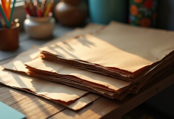 Naklejka premium Authentic Brown Kraft Paper Unbleached Natural Light Absorption Creative Art Supplies