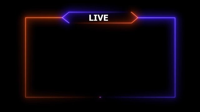 live streaming neon text frame animation box frame neon red frame live streaming game live Stream overlay animation for live streaming video Titles 4k.live streaming neon text frame animation box