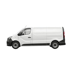 Modern white cargo van with black trim on transparent background. on transparent background