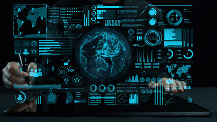 Explore a futuristic digital communication network interface showcasing interactive analytics and global data visualization for business insights and decision-making. Cipher