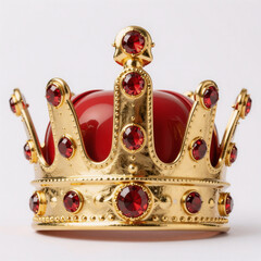 Fototapeta premium Gold crown with red jewels isolated on white background (Cartoon, Vibrant)