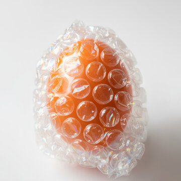 Creative orange easter egg wrapped in plastic bubble wrap for protection concept