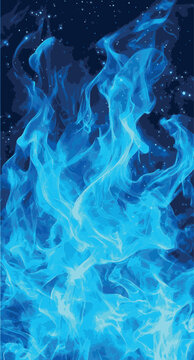 Abstract Blue Fire Flames and Energetic Plasma on Dark Cosmic Background
