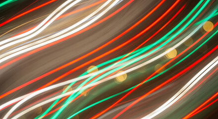 Abstract background of dynamic light trails creating colorful st