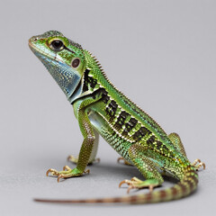 Simple, side-view illustration of a green lizard with black eye and spot