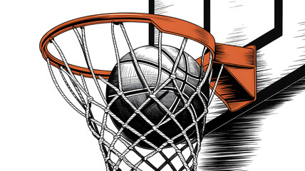 Basketball hoop with ball isolated on transparent background