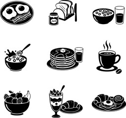 Breakfast Food Icons Black Vector Minimal Glyph Set for Food App UI