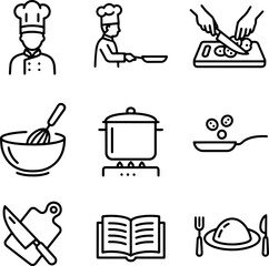 Minimal Cooking Process and Kitchen Tools Outline Icon Collection