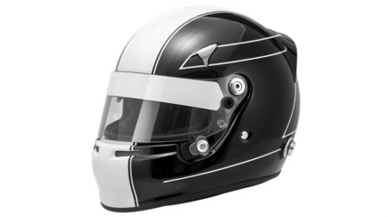 Black and white racing helmet isolated on transparent background