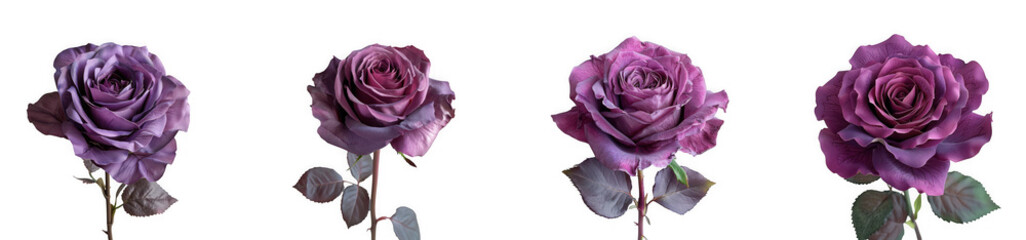 Four exquisite purple roses in various bloom stages beautifully isolated on transparent background high quality professional © Akash