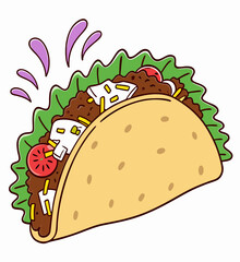 Delicious Cartoon Taco Illustration with Fresh Ingredients