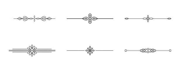 Set of six decorative text dividers and horizontal flourishes for graphic design