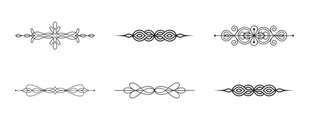 Set of six ornate calligraphic text dividers and decorative flourishes