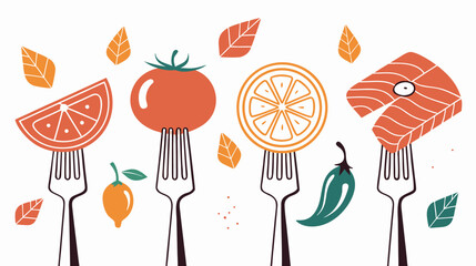 Vector Food Icons on Forks - Minimalist Culinary Illustration