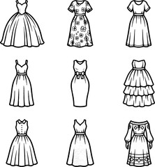 Ladies Dress Icon Set Minimal Black Vector Fashion Symbols