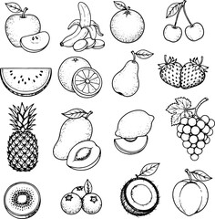 Various Fruits Icons Collection Simple Black Vector Design