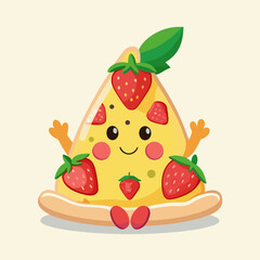 Cute Pizza Character in Yoga Pose with Strawberry Toppings
