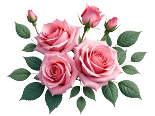 Fototapeta premium A beautiful arrangement of pink roses with green leaves, perfect for romantic occasions or everyday decoration