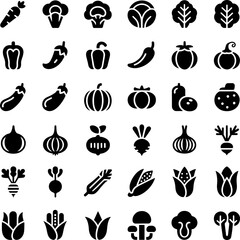 Minimal Vegetable Icon Set Black Vector for Packaging and Branding