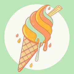 Melting Ice Cream Cone 3D Illustration Summer Dessert