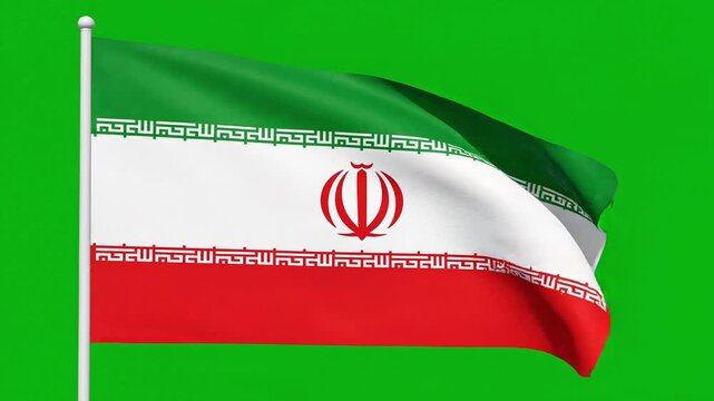 The symbolic waving national flags of  Iran represent each Asian republic as a green and white banner fluttering in the wind as a sign of patriotism