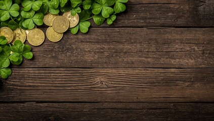 Refreshing Green Drink With Coins and Clovers Arranged on a Table for Celebration