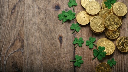 Refreshing Green Drink With Coins and Clovers Arranged on a Table for Celebration