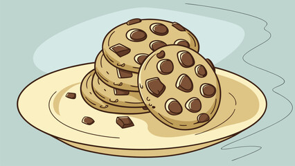 Chocolate Chip Cookies on Plate Illustration Vector Art