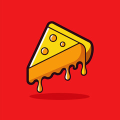Melting Cheese Slice Cartoon Illustration on Red Background