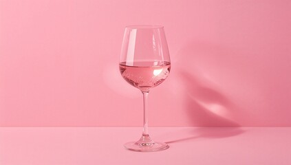 Glass of Red Wine on Wooden Table With Pink Background and Heart Decorations in Soft Light