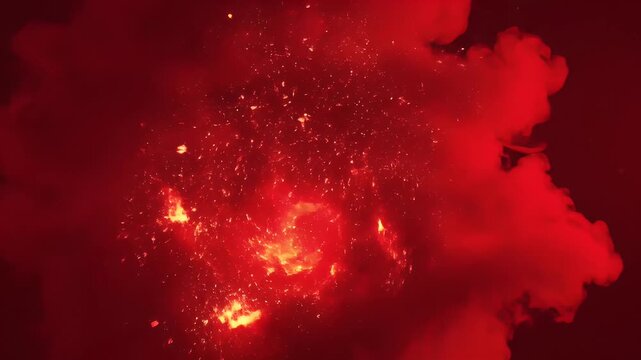 Abstract red cloud with a bright yellow center