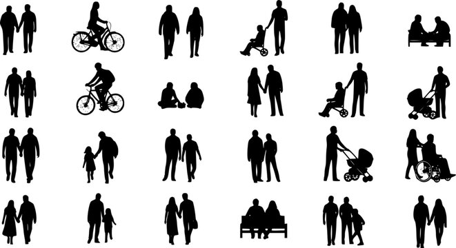 Top view of architectural people vector silhouettes for landscape and architectural designs, white background