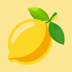 Fresh Yellow Lemon Vector Illustration with Green Leaves